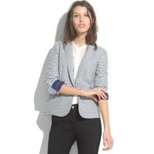 Madewell Cotton Linen Tweed Blazer Blue White Striped Womens Size 4